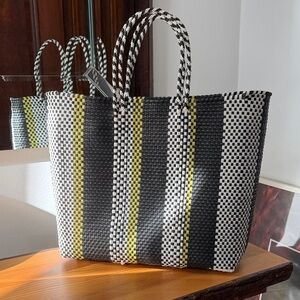 Large handwoven Black and Yellow Striped Tote Bag
